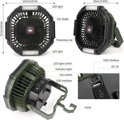 USB Campingventilator mit LED-Licht, Fernbedienung