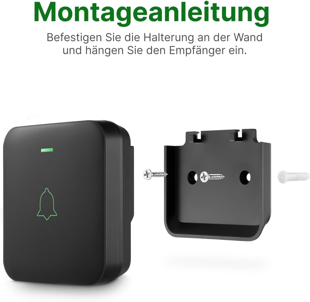 Funkklingel-Set mit 2 Empfängern, 52 Melodien, 2 receivers + 1 push Schwarz
