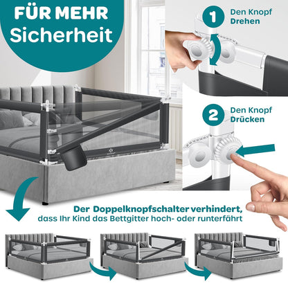 Bettschutzgitter Rausfallschutz für Babys (200 cm), Dunkelgrau 200cm