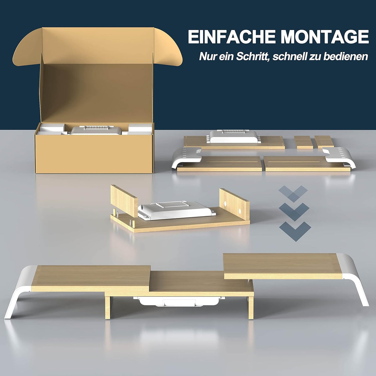 Dual Monitorständer mit Schubladen und Stauraum, 74-107 x 23,5 x 8,9 cm Gelb