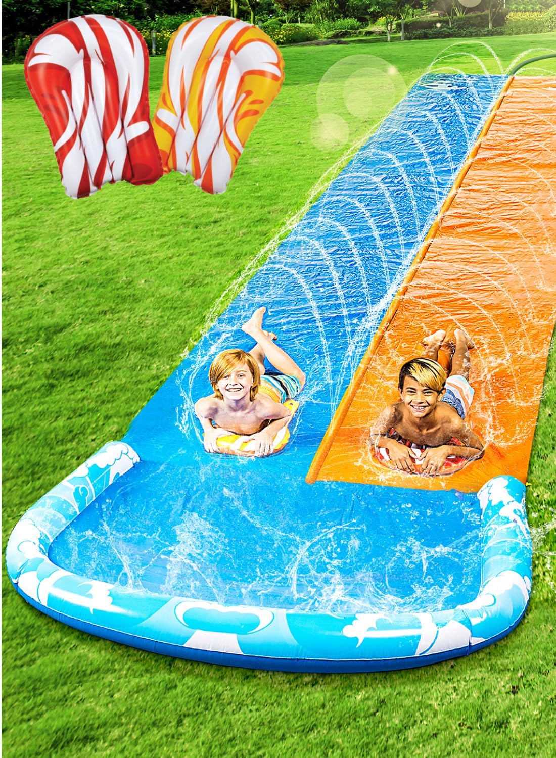 Ultralange Rasen-Wasserrutsche mit Sprinkler (32,5ft), 990,6cm Ultra Long Doppelspur