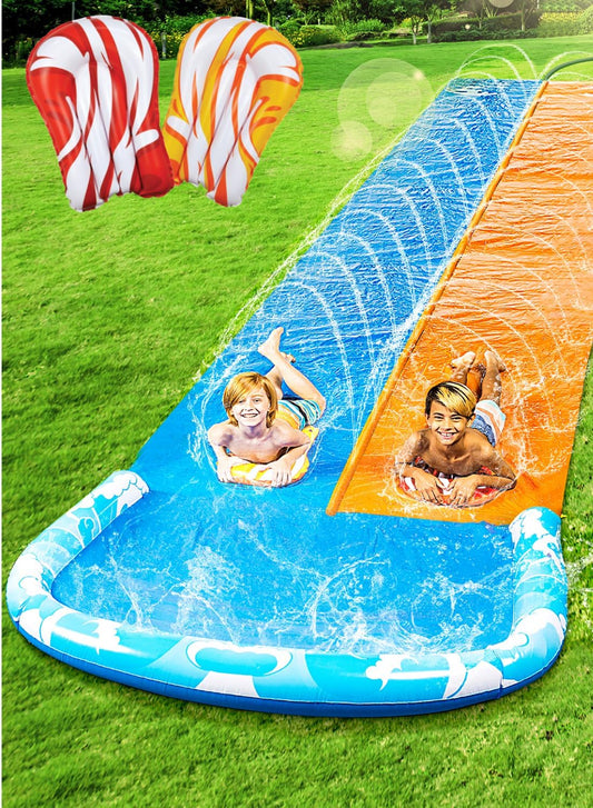 Ultralange Rasen-Wasserrutsche mit Sprinkler (32,5ft), 990,6cm Ultra Long Doppelspur