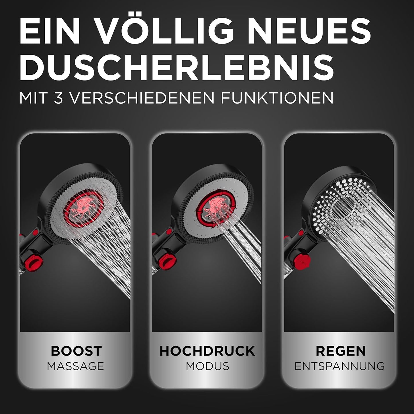 Duschkopf mit Mineralperlen & Booster-Modus, Transparenter Griff