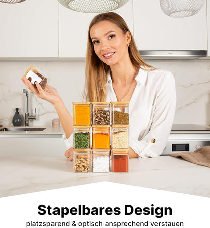 Gewürzgläser-Set mit Deckel, 10 Set Eckig