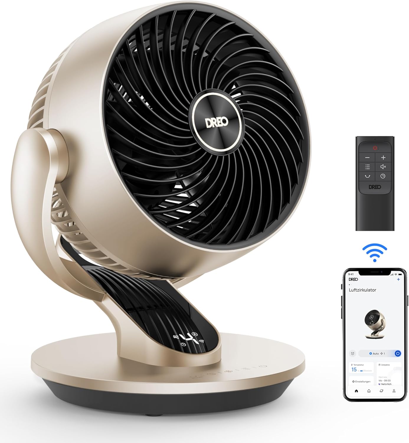 Leiser Smart Tischventilator Lynx S mit Fernbedienung, Timer und Ap-Steuerung, Gold