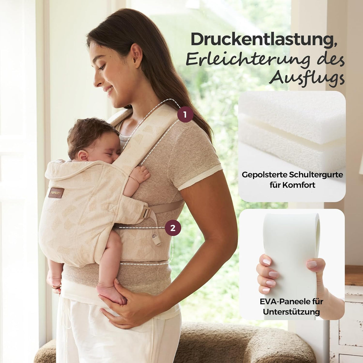 Ergonomische Babytrage mit Nackenstütze, Grau