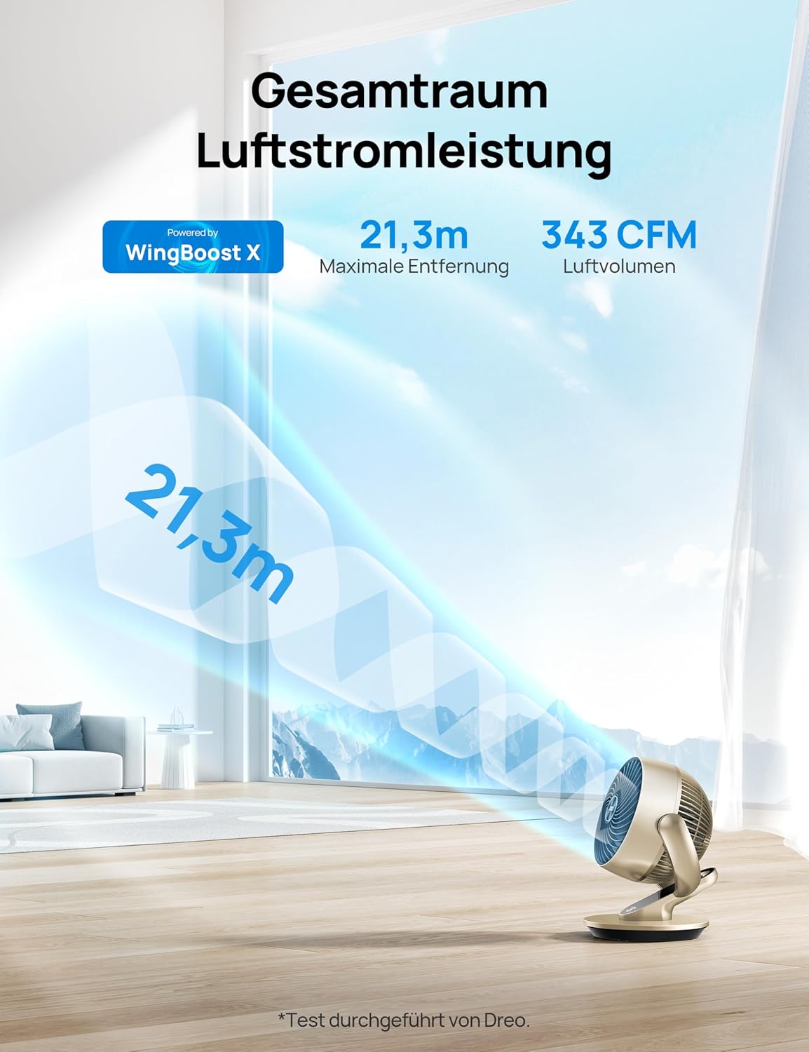 Leiser Smart Tischventilator Lynx S mit Fernbedienung, Timer und Ap-Steuerung, Gold