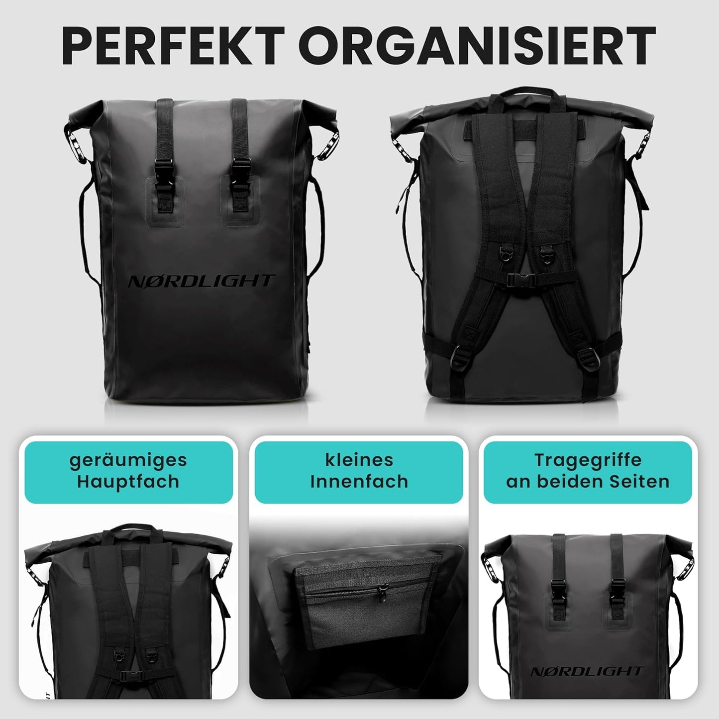 Wasserdichter Rucksack, Nachtschwarz 35 L