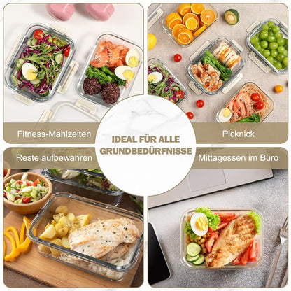 Meal Prep Boxen Glas mit Deckel, stapelbar, Weiss-12 Stück