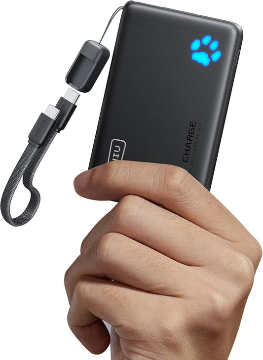 Powerbank 10000mAh mit USB-C & Taschenlampe, Mini Grösse Schwarz
