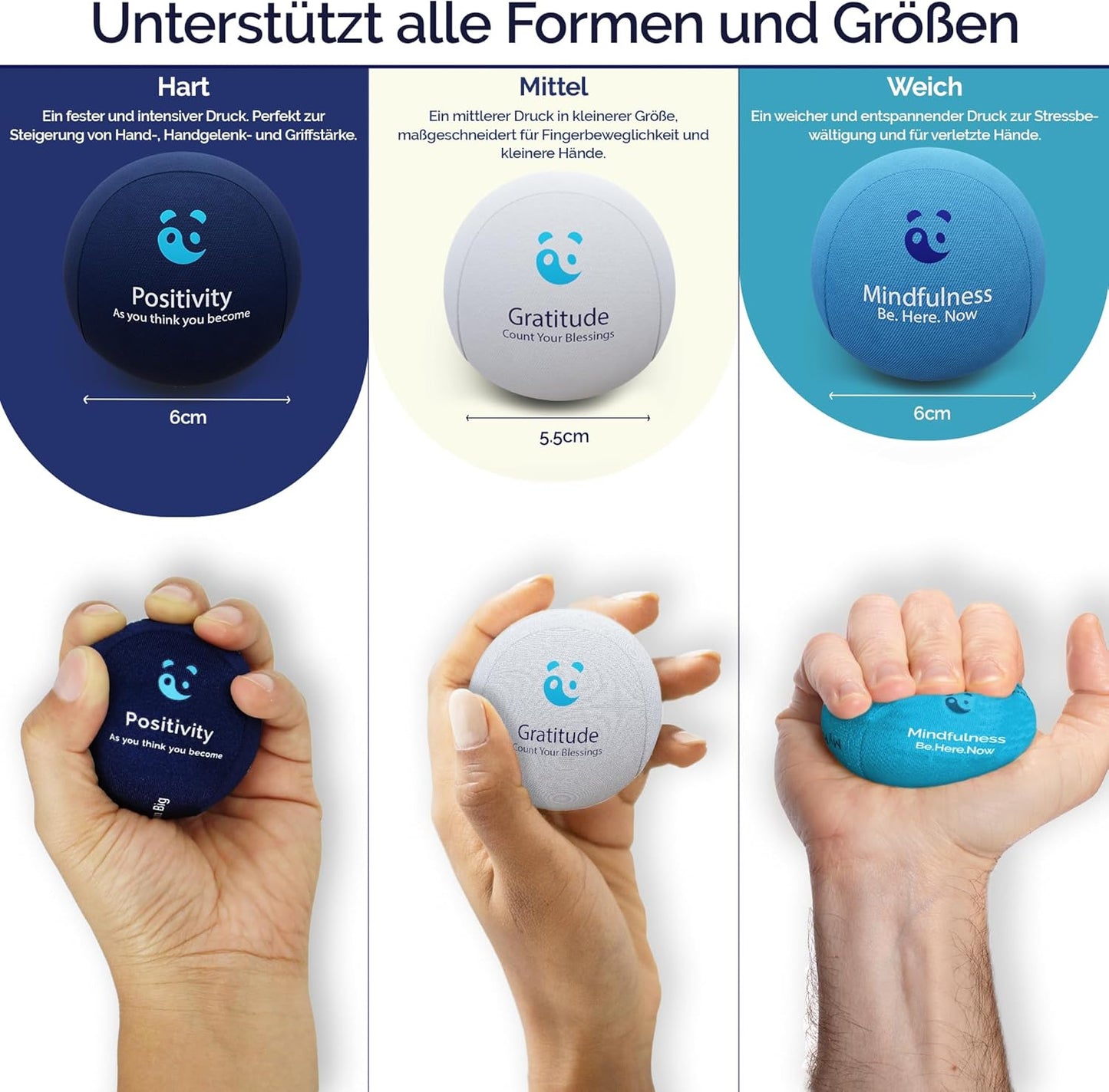 3er-Set Gel-Stressball, Meeresbrise, Ozeanblau, Wolkenweiss