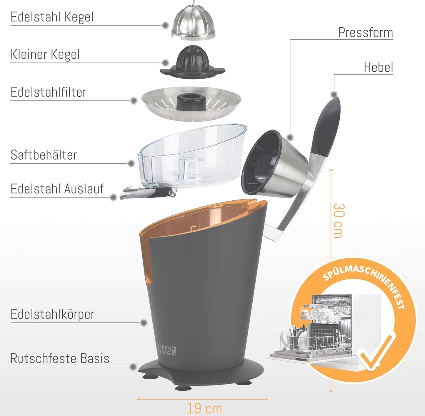 Orangenpresse LBL833, Schwarz - 600w - Inkl. Hebelarm