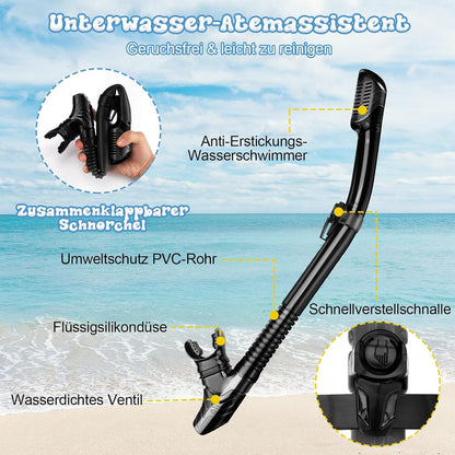 Schnorchelset mit Taucherbrille und Trockenschnorchel, Schwarz