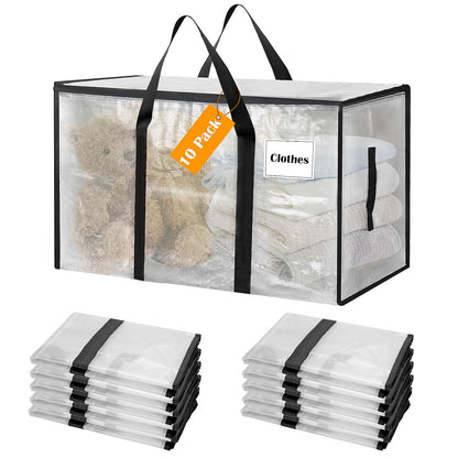 10-teiliges Umzugstaschen-Set mit Reissverschluss, 100L, 10-Pack (100 L) Transparent