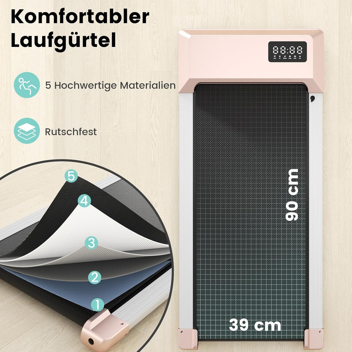 Walking Pad mit App-Steuerung und KI-Begleitung, 80cm / Gold