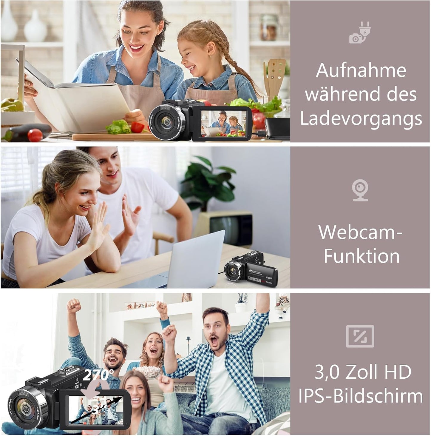 4K Camcorder mit IR-Nachtsicht und 18x Zoom, Schwarz
