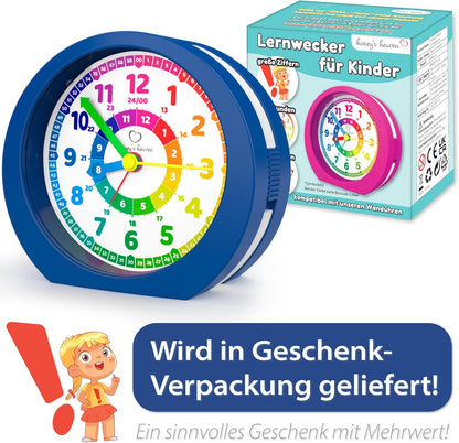 Kinderwecker ohne Ticken, Lernuhr mit Snooze-Funktion, Dunkelblau Kinderwecker