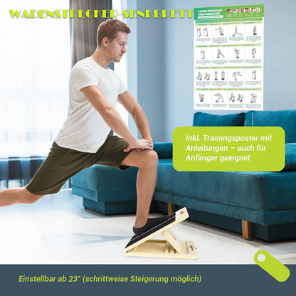 Wadendehner Schrägbrett mit Trainingsposter, Naturholzfarbe