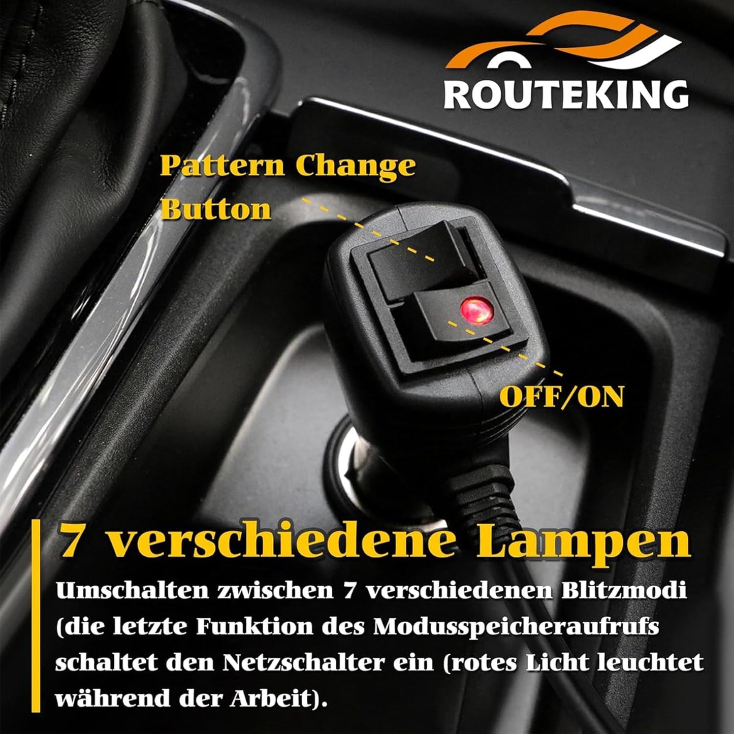 LED Rundumleuchte mit 7 Blitzmodi, Gelb 67cm