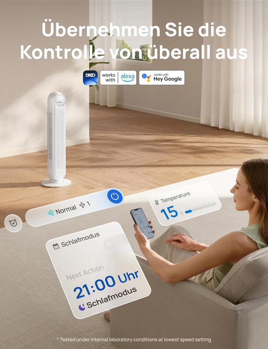 Nomad One S Smart-Turmventilator mit WLAN & Fernbedienung, WLAN Weiß