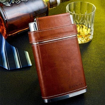 Flachmann mit Bechern und Trichter (236 ml), Braun 236ml