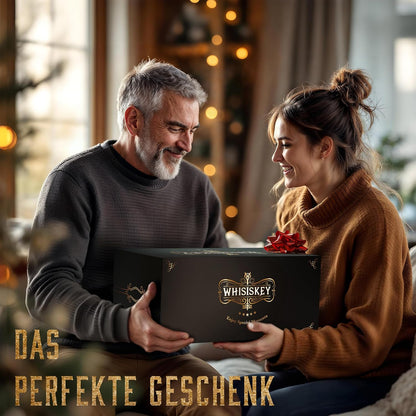 Whiskey Karaffe Geschenkset mit Gläser & Steinen, 4 Gläser