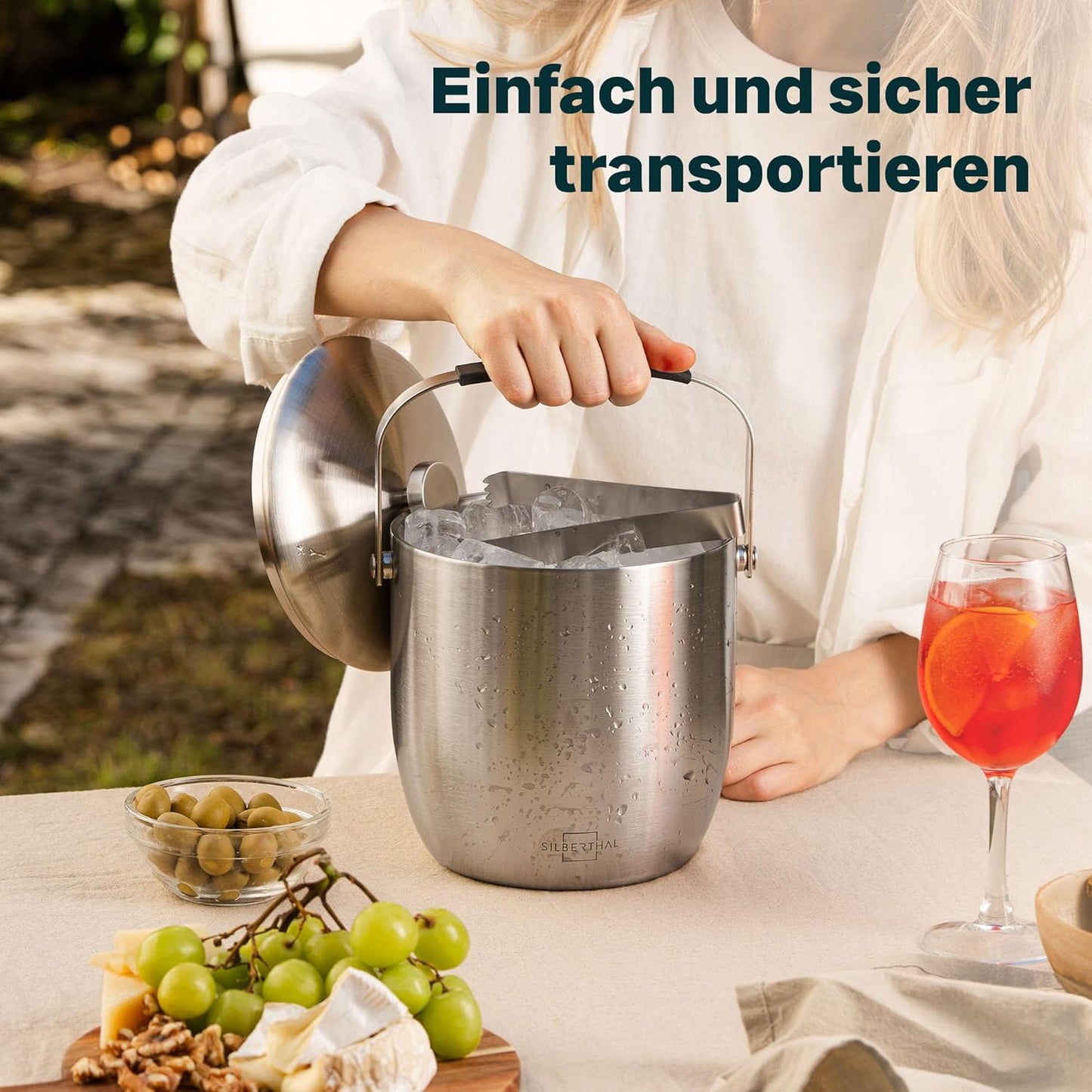 Eiswürfelbehälter mit Zange und Deckel, Eiseimer 3l