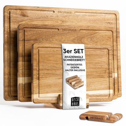 Holzschneidebrett-Set, 3er Set, Akazienholz