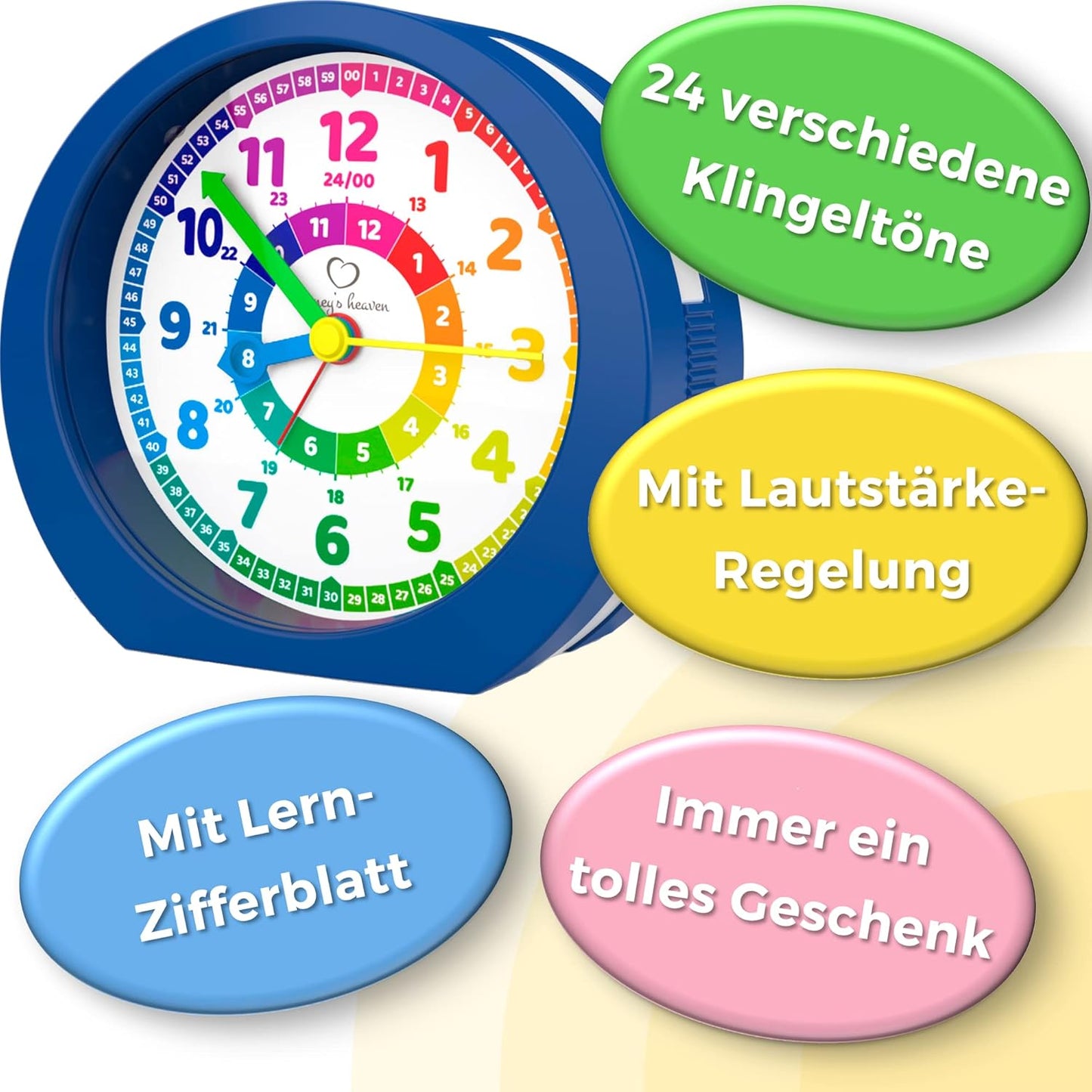 Kinderwecker ohne Ticken, Lernuhr mit Snooze-Funktion, Dunkelblau Kinderwecker