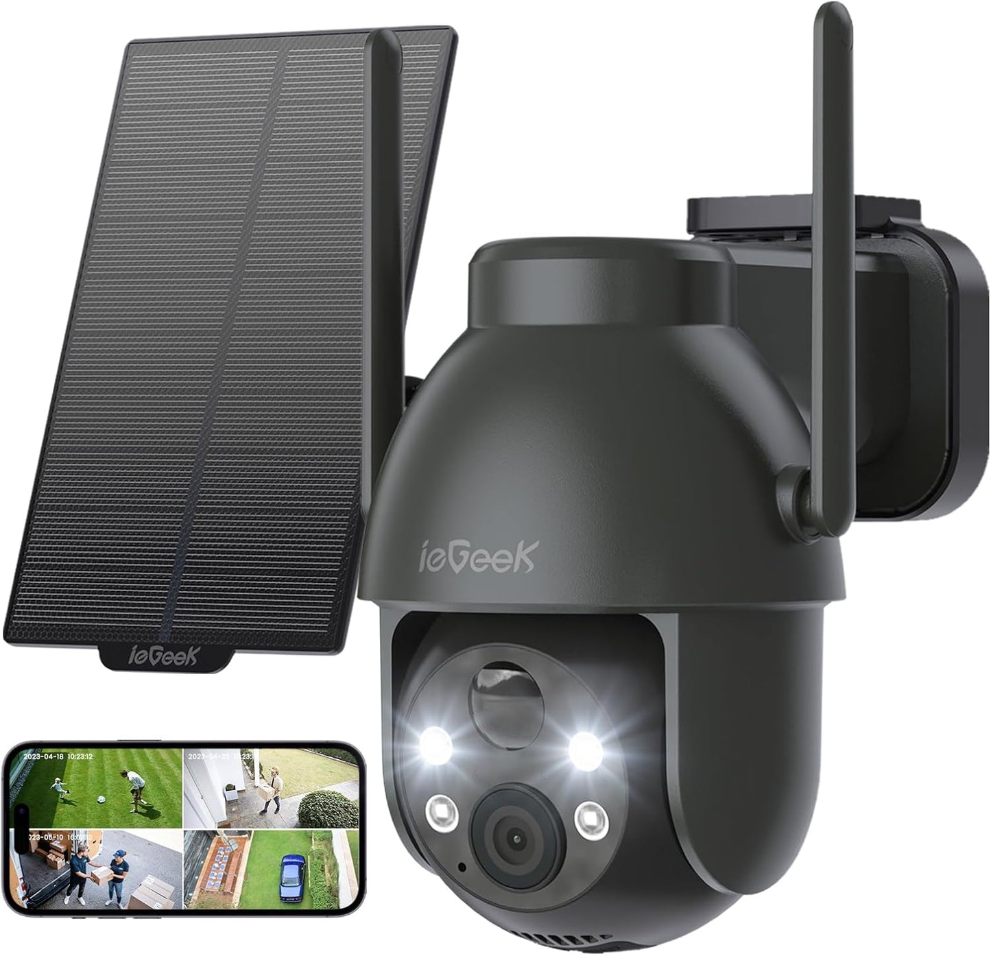 2K 360° PTZ Überwachungskamera mit Solarbetrieb, Bewegungsmelder, Farb-Nachtsicht, 2-Wege-Audio, Schwarze