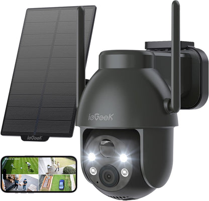 2K 360° PTZ Überwachungskamera mit Solarbetrieb, Bewegungsmelder, Farb-Nachtsicht, 2-Wege-Audio, Schwarze