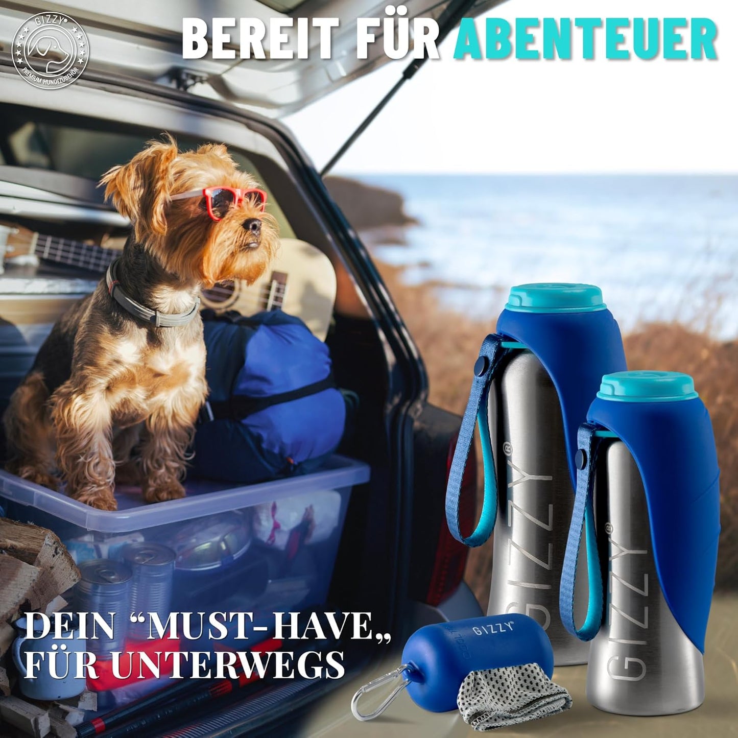 Trinkflasche für Hunde für unterwegs, Ozeanblau 800 ml