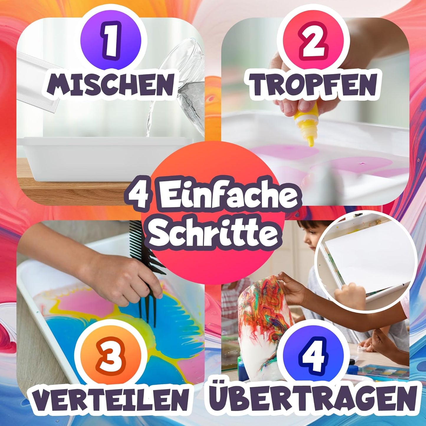 Wasser-Marmorierfarben-Set für Kinder, A4