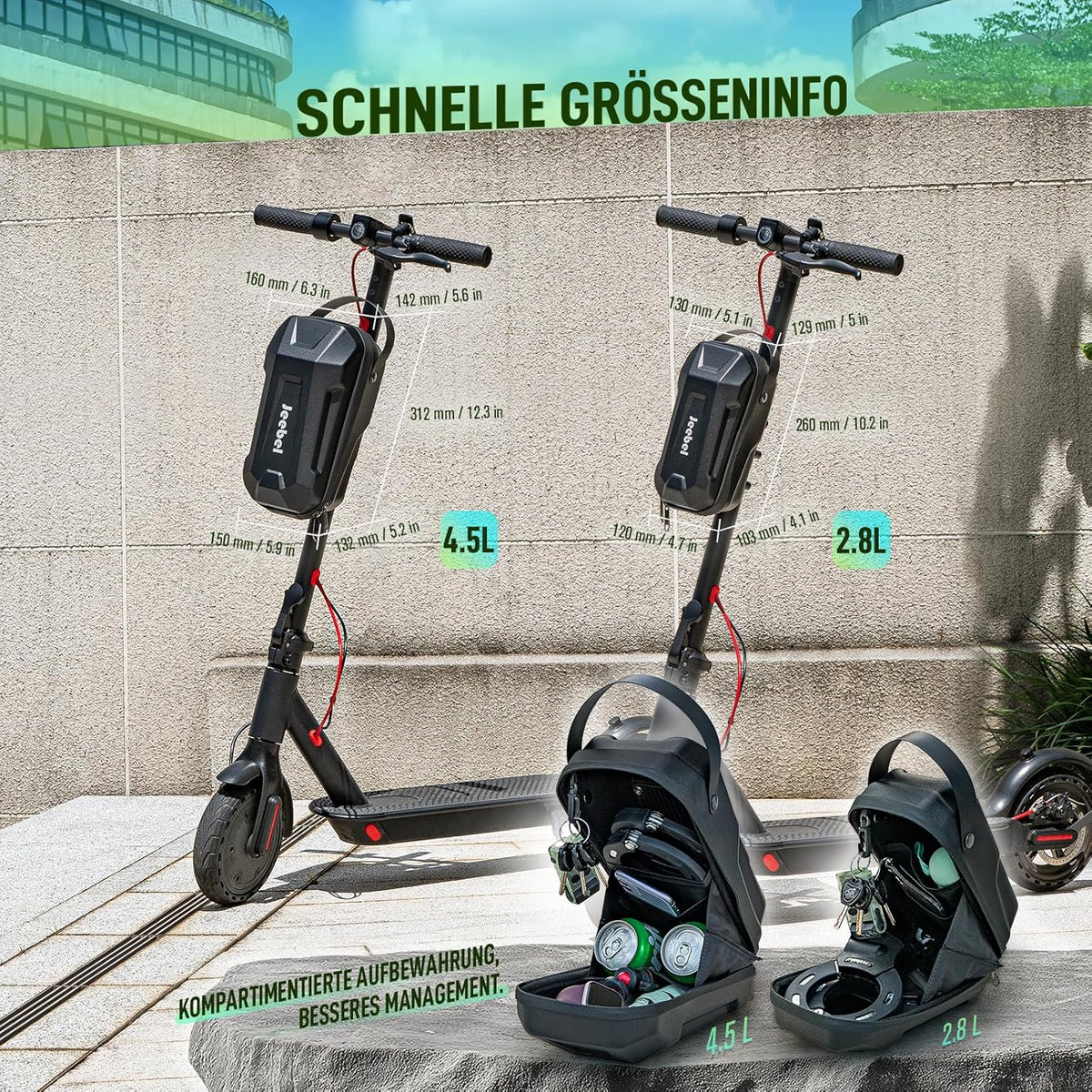 E-Scooter Tasche & Fahrradschloss Set, 2,8l mit Schloss/ Schnellspanner D