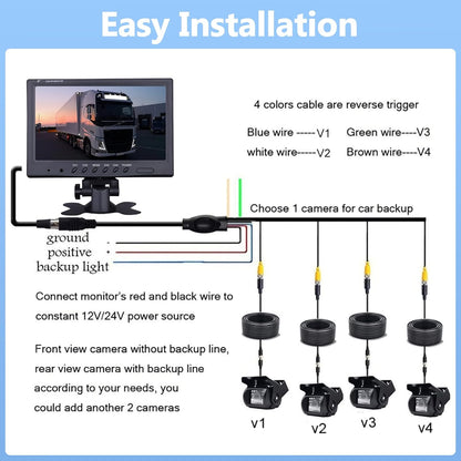 Rückfahrkamera-Set mit 9 Zoll Monitor (4 Kameras), 9 Zoll + 4 Kameras