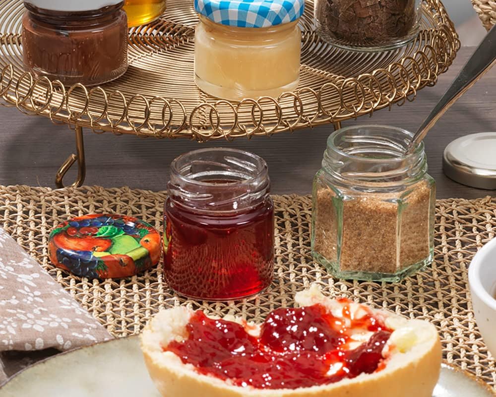 Mini Marmeladengläser Set mit Schraubdeckel (50 Stück), Blau Kariert 53 ml 50