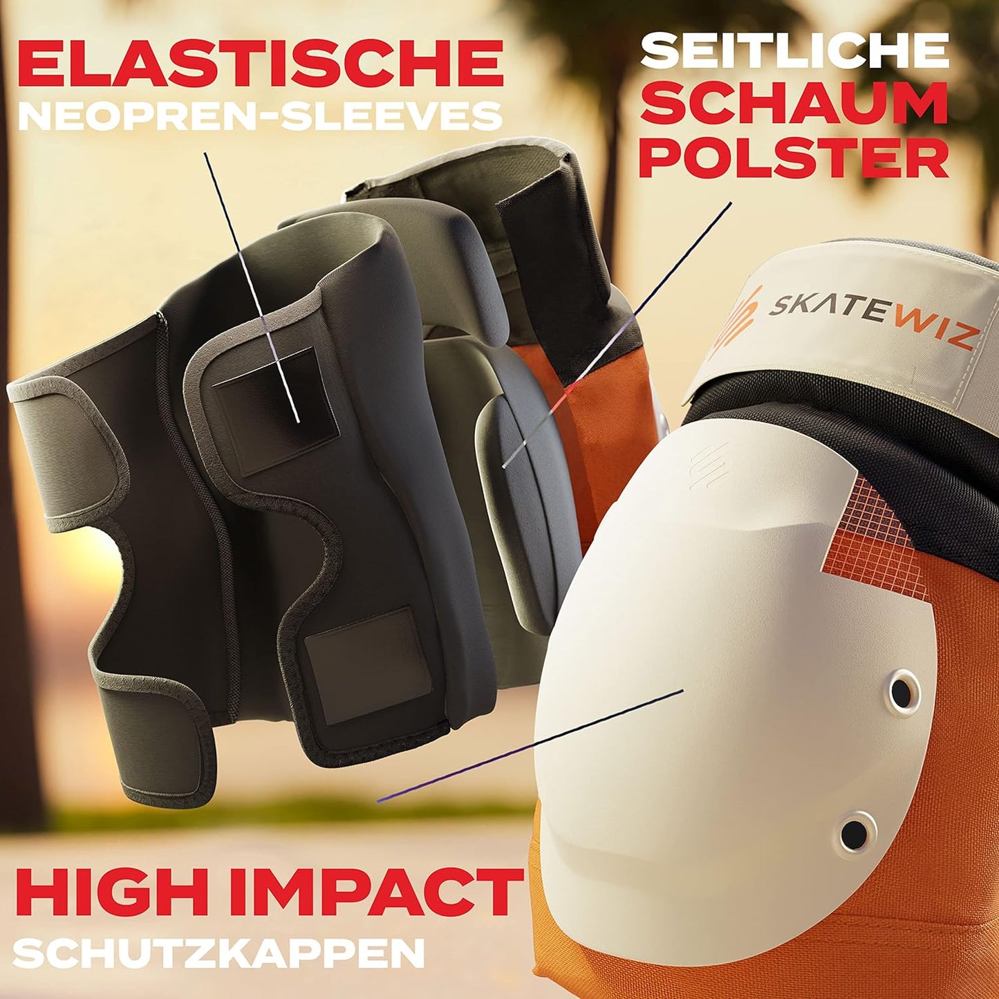 Inliner Schoner, L - Erwachsene - Kräftiger Körperbau ; Sunrise Orange