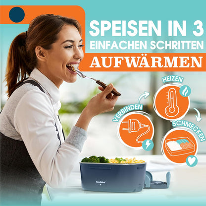 3-in-1 elektrische Lunchbox inkl. Besteck, Sockelkabel & Autokabel, Dunkelblau