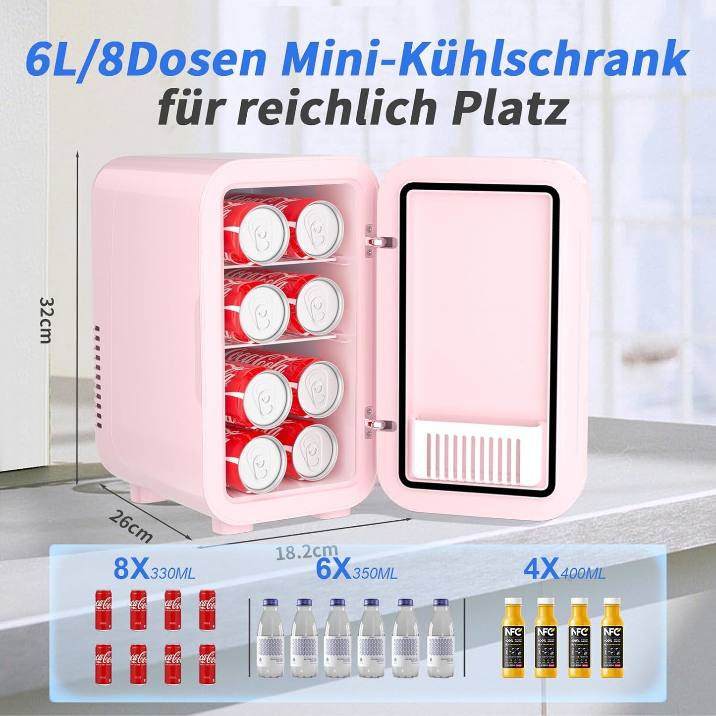 Mini-Kühlschrank 6L für Hautpflege & Getränke, Rosa