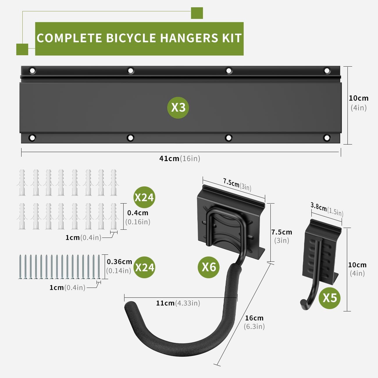 Velo Wandhalterung für 6 Räder & Helme, 6 Fahrräder + 5 Haken