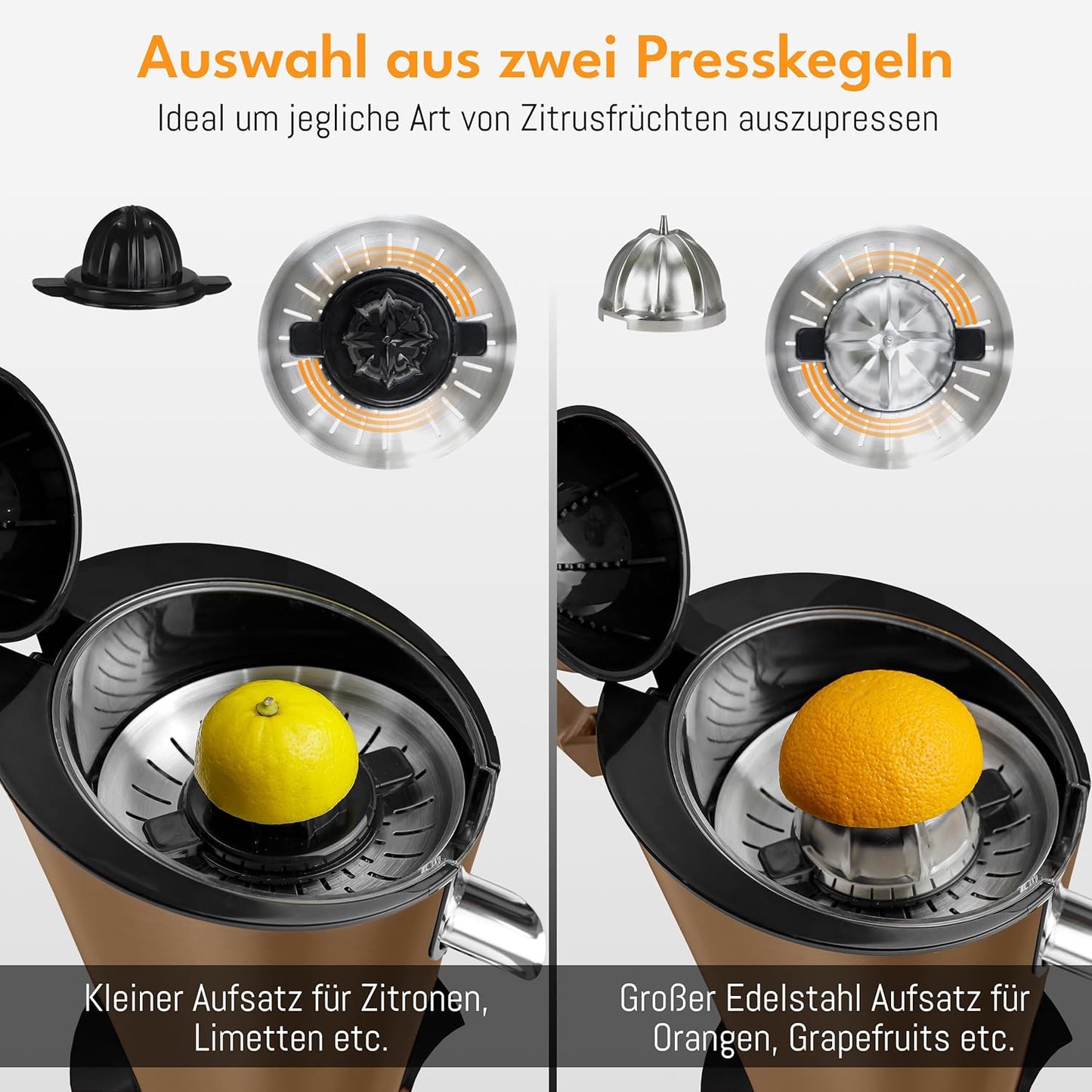 Orangensaftpresse, Kupfer - 600w - Inkl. Hebelarm