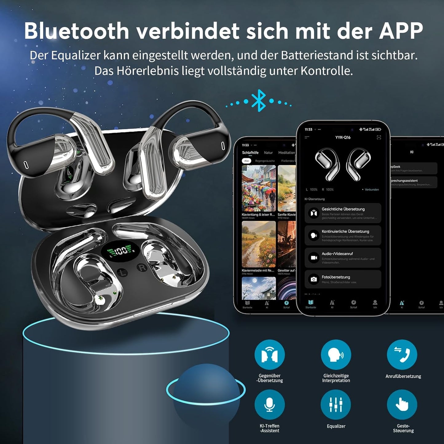 KI Übersetzer Kopfhörer, Klassisches Schwarz
