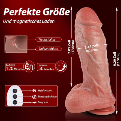 Vibrator mit 9 Vibrationsmodi, Stossfunktion & Heizfunktion, 9.06” Flesh