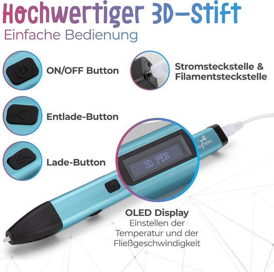 3D Stift mit 10 Filamenten, Blau, 1 - Blau