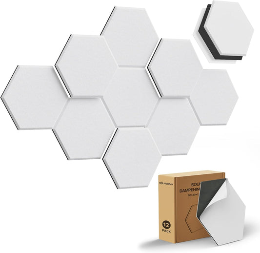 Selbstklebende Akustikplatten, 12 Stück Hexagon