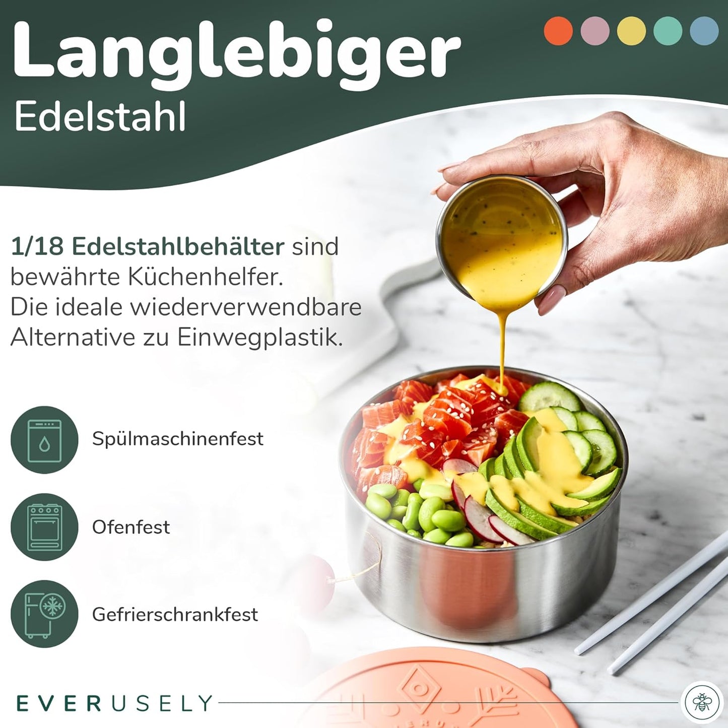 5er-Set Snackboxen mit Deckel, Regenbogen