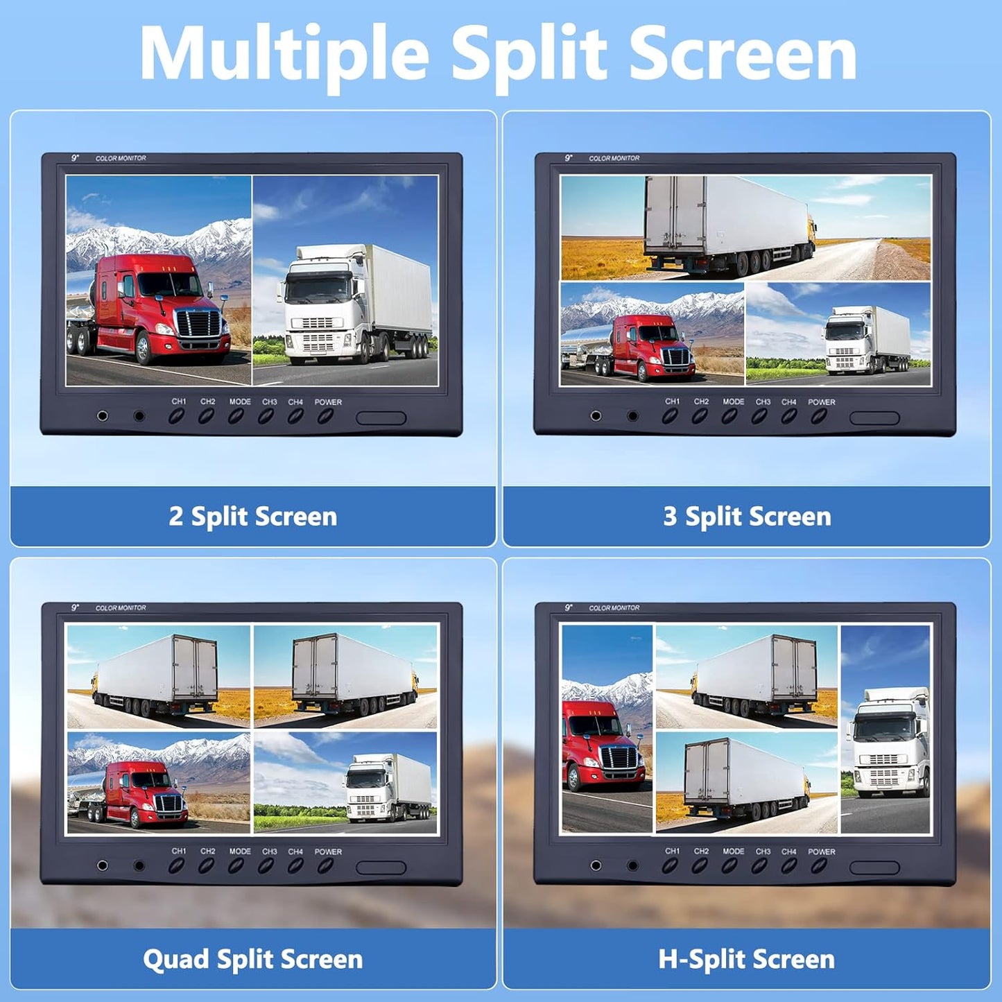 Rückfahrkamera-Set mit 9 Zoll Monitor (4 Kameras), 9 Zoll + 4 Kameras