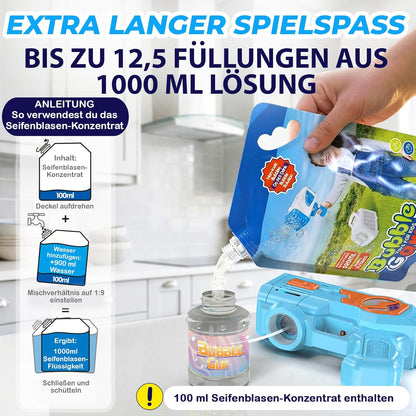2er Seifenblasenpistolen-Set mit LED und Nachfüllkonzentrat, Blau + Lila