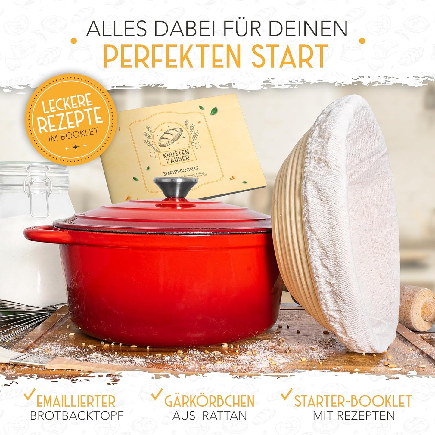 Gusseisen-Topf mit Gärkorb, Emaille Rot Topf
