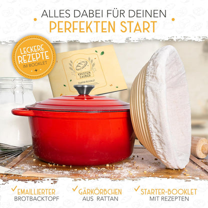 Gusseisen-Topf mit Gärkorb, Emaille Rot Topf